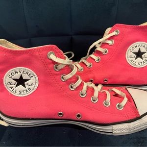 Bright pink chuck, Taylor, all star converse high top sneakers